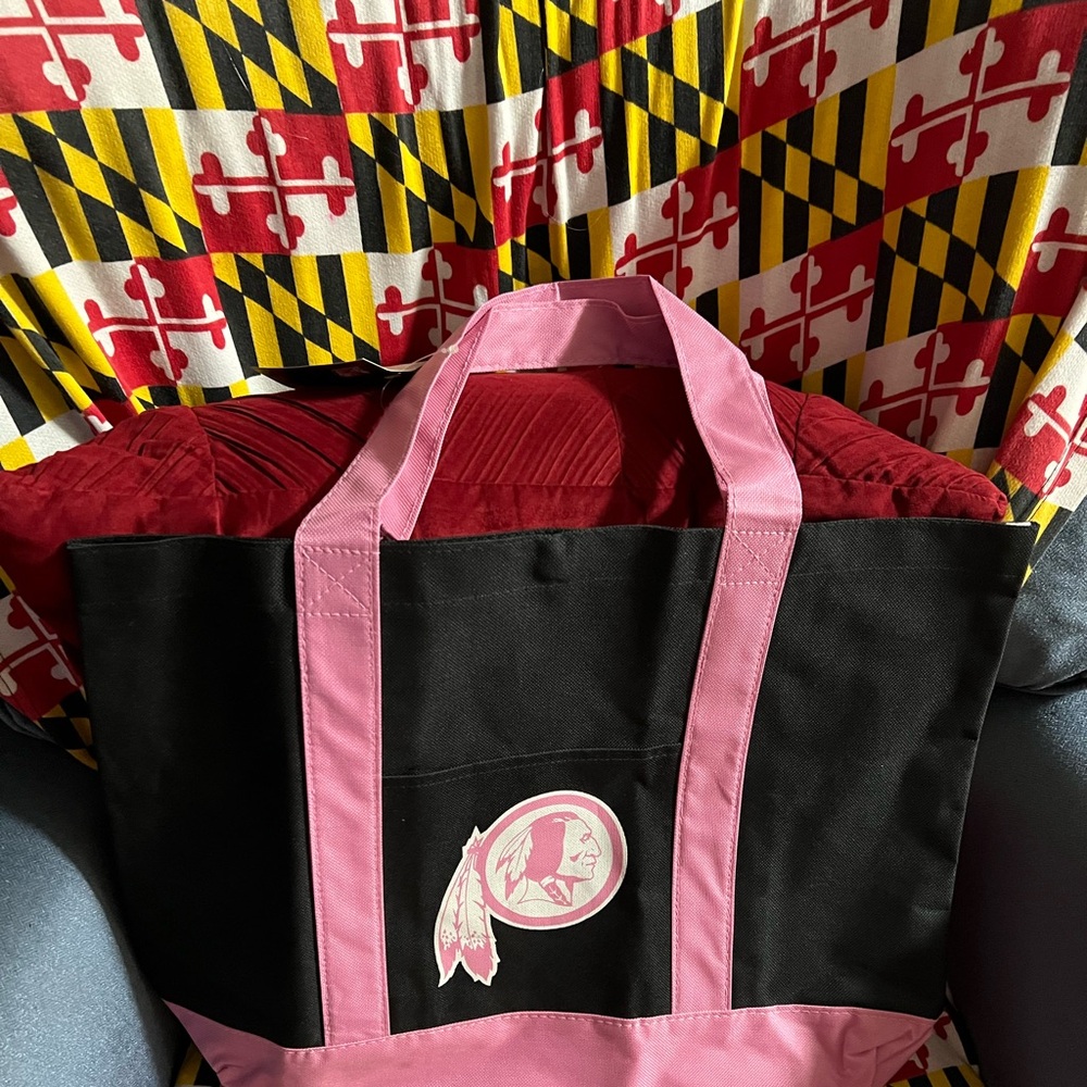 NEW OFFICIALLY LICENSED NFL WASHINGTON REDSKINS LARGE BLACK & PINK TOTE BAG CTM8